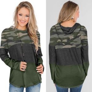 Size XL Camo Color Block Drawstring Hoodie NWOT